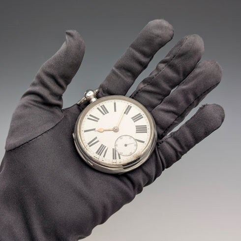 1888年 英國古董 純銀錶殼 鍵上鍊 大型懷錶 直徑56mm 運作良好